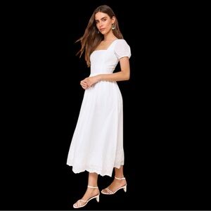 Lulus Stylish Merriment White Puff Sleeve Embroidered Midi Dress New